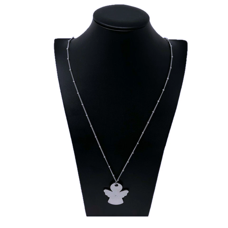 Collana Acciaio Angelo Famiglia Bimbo Ciondolo Brillante Donna Elegante Argento - Immagine 1 di 1