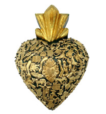 Wood Milagro Heart Mexican Prayer Charm Ex Voto Folk Art Ornament Green 8"