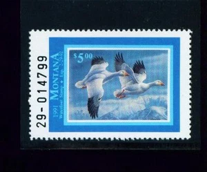 Estampilla de pato del estado de Montana 1991 $5.00 al valor nominal - Imagen 1 de 1