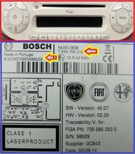 FIAT 500 BOSCH RADIO CODE UNLOCK Fiat 312 PIN Security Code - Picture 1 of 2