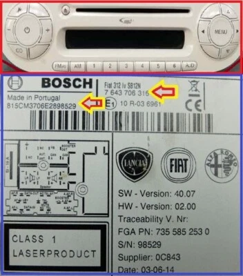 FIAT 500 BOSCH RADIO CODE UNLOCK Fiat 312 PIN Security Code - Image 1 of 2