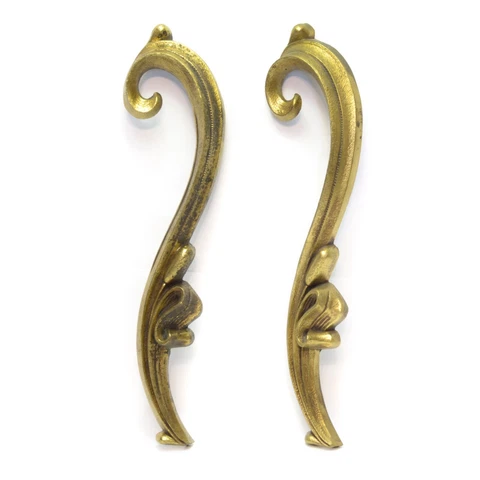 Pair 2 Mid-Century Architectural Salvage Cast Metal Brass Tone Scroll & Leaf 16" Cover