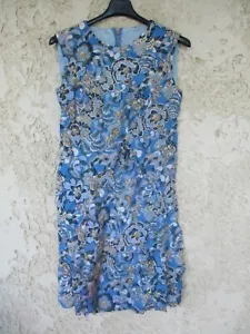 Robe Création LUCE vintage années 70 dress bleu motif 40 - Picture 1 of 4