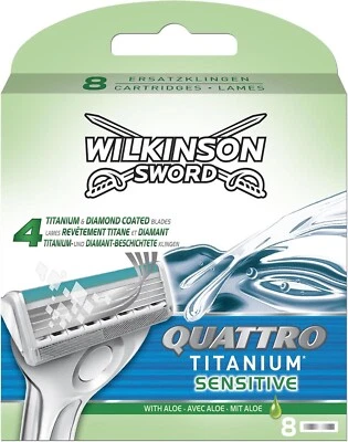 WILKINSON Sword Pack 8 Lames "QUATTRO TITANIUM SENSITIVE" Lot Rasoir Precision 4