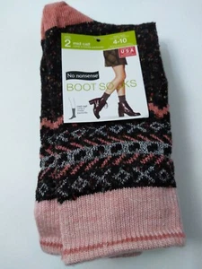No Nonsense Boot Socks Size 4-10 Mid Calf 2 Pairs Black Pink & White - Picture 1 of 5