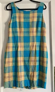 Sag Harbor Sheath Plaid Dress Sze 14 Knee Length Preppy Sleeveless Linen/rayon - Picture 1 of 12