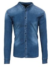 Camicia di Jeans uomo Diamond casual blu scuro denim con collo coreana slim fit 