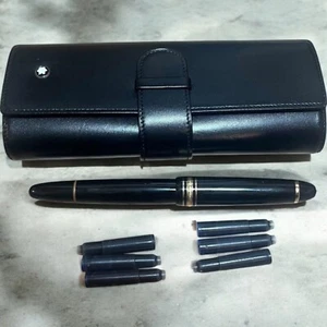 Montblanc Meisterstuck 147 Traveler Black 14K Fountain Pen Leather Case & Ink - Picture 1 of 9