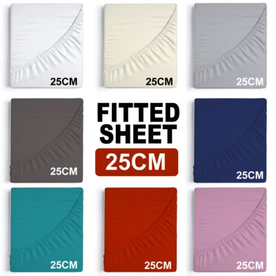 EXTRA DEEP 25CM FULL FITTED SHEET BED SHEETS SINGLE DOUBLE KING SUPER KING SIZE