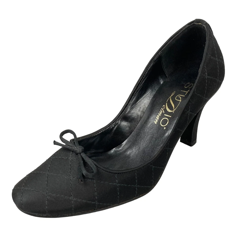 DELMAN Studio Black Fine Stitch Bow High Heel Pump Shoes Size 6 1/2 M 100008 - Image 1 of 4