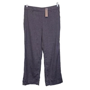 Ann Taylor Dress Pants Womens 10P Blue Pull On Hi Rise Wide Leg Linen Career NWT - Picture 1 of 10