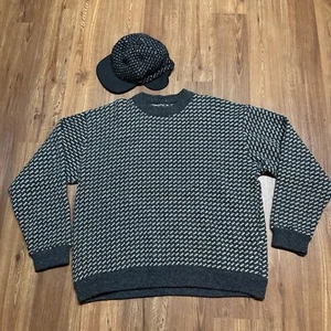 Vintage Mens Fisherman Birds Eye Wool Sweater 2XL & Wool Trapper Hat - Picture 1 of 12