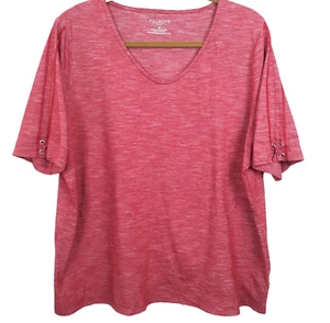 Talbots V-Ausschnitt T-Shirt Damen Größe 2X Kurzarm Ösen Akzente Rot Mikrostreifen - Bild 1 von 8