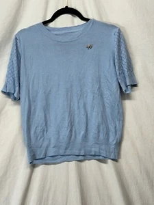 Maglione donna grande blu chiaro cappuccio manica scollo a scoop maglia top nuovo senza etichette - Foto 1 di 7