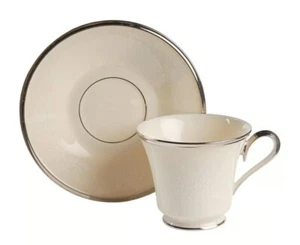 Lenox Moonspun Fuß 6er Set Tasse & Untertasse Elfenbein/Silberrand - Bild 1 von 11