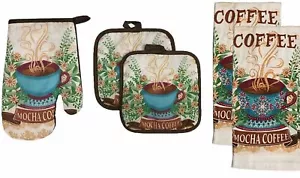 JUEGO DE 5 PIEZAS: 2 SOPORTES PARA OLLAS, 1 GUANTE PARA HORNO Y 2 TOALLAS, TAZA DE CAFÉ MOCA CALIENTE de KC - Imagen 1 de 11