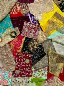 Embroidered Irregular Fabric scraps -Sale by weight - 1 pound / 16 oz / 454 gms - Picture 1 of 10