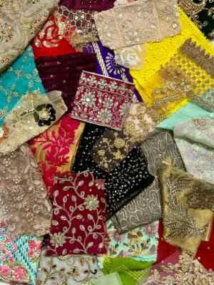 Embroidered Irregular Fabric scraps -Sale by weight - 1 pound / 16 oz / 454 gms - Image 1 of 4