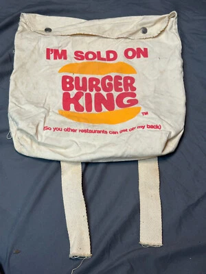 Vtg I'm Sold On Burger King Get Off My Back Canvas Backpack 70's 80's fast food - Image 1 of 4