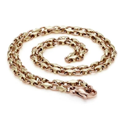 Collar de cadena de eslabones de lujo de oro amarillo y rosa de dos tonos de 14k 23" 4 mm 29 gramos Foto 1 de 4