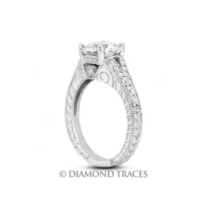 4.14ct F-SI2 Round Natural Certified Diamonds 14k  Vintage Style Engagement Ring - Picture 1 of 3