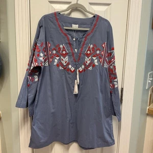 Mud Pie SZ L Embroidered Tunic Top NWT Tillery Tunic Stonewash Top - Picture 1 of 11