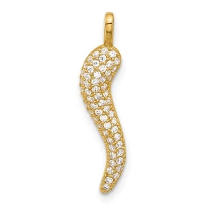 14k Yellow Gold Polished Cubic Zirconia Large Italian Horn Pendant - Picture 1 of 4