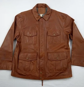 Vintage The Territory Ahead Brown Cowhide Leather Safari Jacket Car Coat Size XL - Bild 1 von 8
