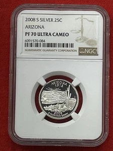 2008-S Arizona Silver Statehood Quarter NGC PF 70 ULTRA CAMEO - Picture 1 of 4