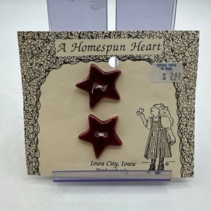 A Homespun Heart Hand Painted Ceramic Buttons Lot Red Stars New - Picture 1 of 1