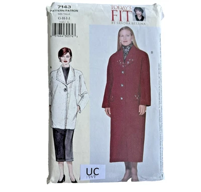 Vtg Vogue 7143 Sewing Pattern Coat Jacket PLUS Sz G-J (46-55) Todays Fit Betzina - Image 1 of 4
