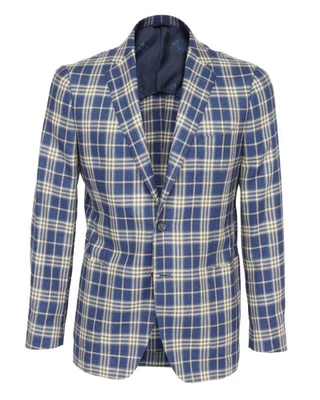 NWT EIDOS by ISAIA SPORT COAT jacket blue yellow silk wool luxury Italy 50 - Image 1 of 4