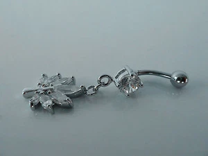 Anillo de vientre de calidad colgante/barra, 316L quirúrgico/circonita cúbica (claro) joyería corporal - Imagen 1 de 3