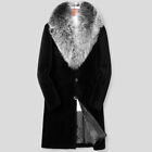 Men's Mink Fur Collar Trench Coat Cashmere Wool Warm Overcoat Jacket Outwear
