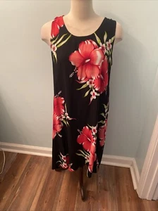 Anny Aloha Hawaiian Fashion Women OS Black With Red Tropical Hibiscus NWT - Picture 1 of 7