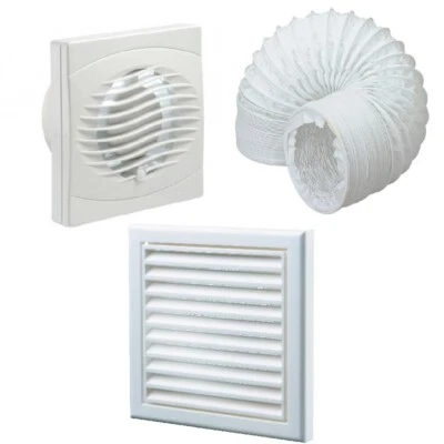 Manrose 4"/100mm Standard Fan, 3m Ducting, White Louvred Grille - MANS3MDWL - Image 1 of 4