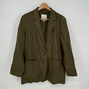 Madewell Blazer Womens Medium Green Linen Larsen Jacket One Button Oversized - Picture 1 of 8