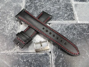 20mm Calf Leather Strap Black Watch Band with OEM OMEGA Brush Buckle Set Red - Picture 1 of 6