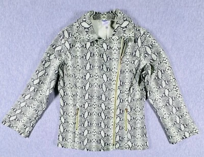 Diane Gilman Denim Jacket Women’s Medium Green Snake Print Full Zip - Image 1 of 4