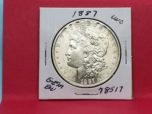 1887 MORGAN SILBER DOLLAR EDELSTEIN BU GETÖNTER RAND #78517 SPIEGEL WIE HINTERGRUND - 60A  - Bild 1 von 6