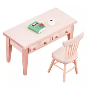 1/12 Scale Wooden Table Chair Set Dollhouse Miniature Furniture Desk Accessories - Picture 1 of 4