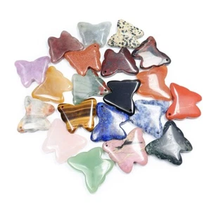 Big butterfly pendants natural crystal healing stone beads animal carvings 12pc - Picture 1 of 10