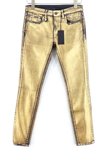 R13 Kate Jeans Donna 27 Skinny Fit Rivestito Cerata Cotone Elasticizzato Oro - Imagen 1 de 8