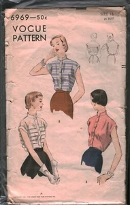 6969 Vintage Vogue Sewing Pattern Misses 1940s Button Front Blouse Shirt Top 16 - Picture 1 of 2