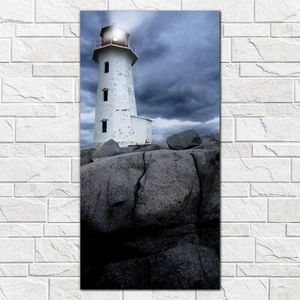 Wandbilder Glasbild Leuchtturm Peggy Cove Schottland Felsen Steine 50x100 - Bild 1 von 4