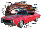 1972 Red Chevy Chevelle a Custom Hot Rod Diner T-shirt 72 t-shirts de voiture musclé