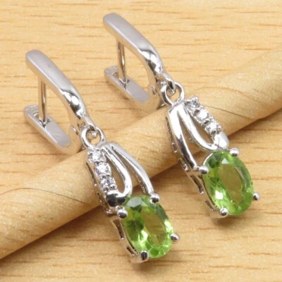 PERIDOT Earrings 1.1" Premium Grade 925 Sterling Silver Authentic Stone Jewelry - Image 1 of 2