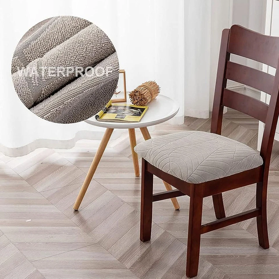 Fundas de asiento impermeables para sillas de comedor 4 piezas, fundas de asiento de silla elásticas Foto 1 de 4