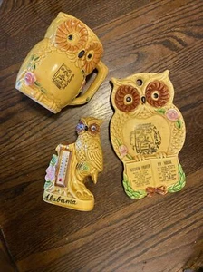 Lot 3 Alabama State Tourist Keramik Eule Souvenirs ca. 1970’s Thermometer Becher etc. - Bild 1 von 12