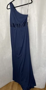 NWT Vera Wang White One Shoulder Dress w. Satin Sash, Midnight Navy Blue Size 6 - Picture 1 of 15